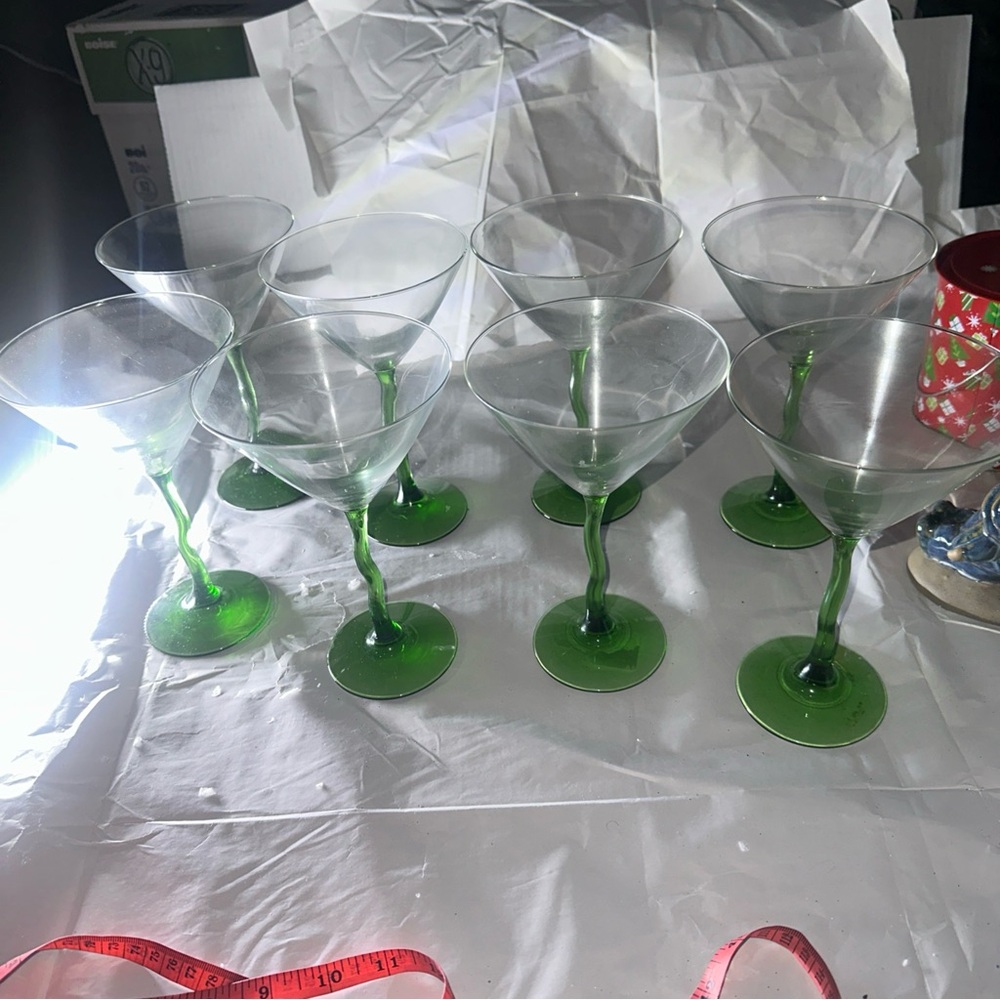 Set of 8 Green Stem Martini Glasses